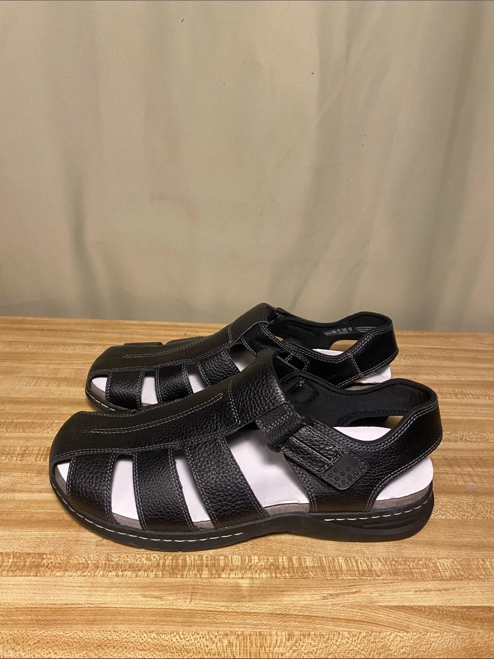 Dr. Scholl's Men's Gaston Fisherman Sandals Black Leather Closed Toe 13M NWOT